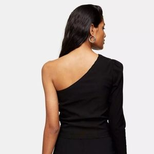 TOPSHOP-New with Tags One Shoulder Black Long Sleeve Top